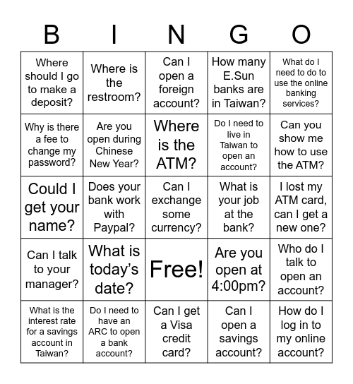Ask and Answer BINGO Card