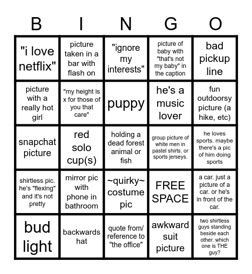 STRAIGHT MAN TINDER BINGO Card