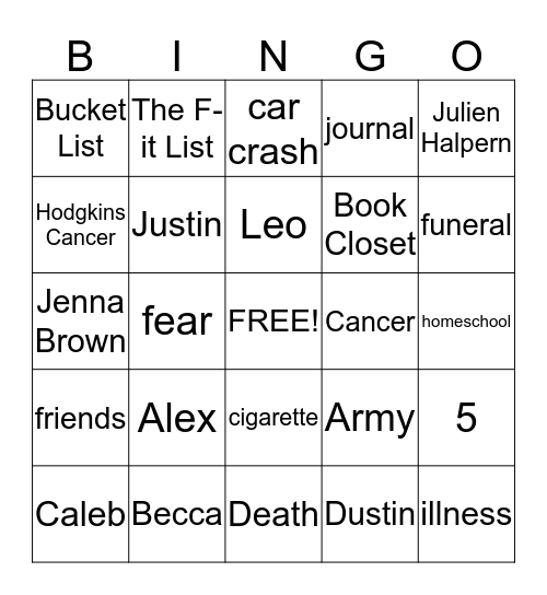 F-It list Bingo Card