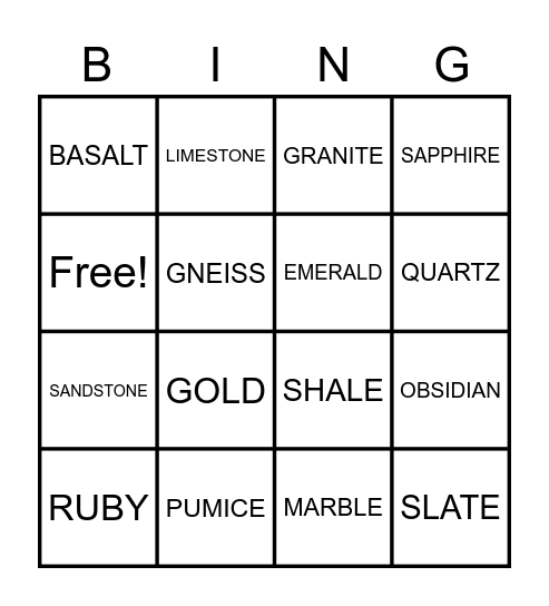 GEOLOGY BINGO Card