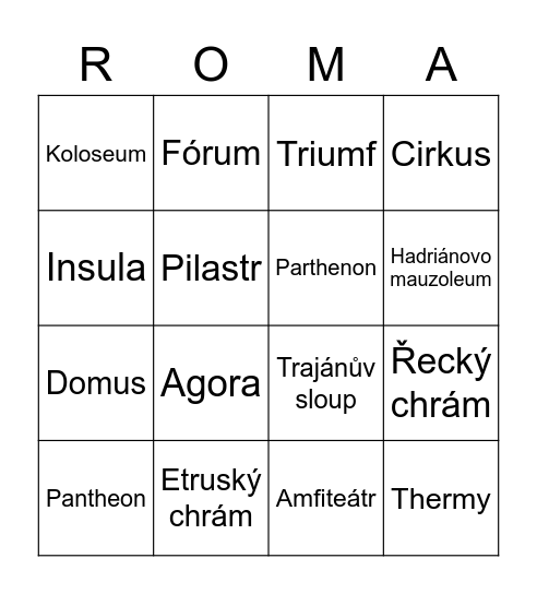 Antický Řím Bingo Card