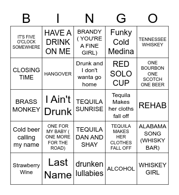 drinking songs Bingo Card
