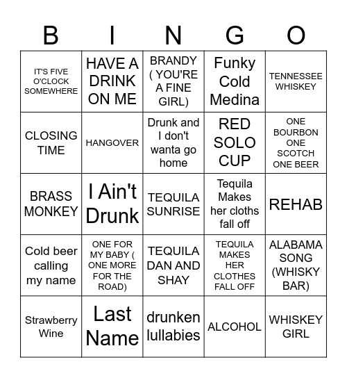 drinking songs Bingo Card