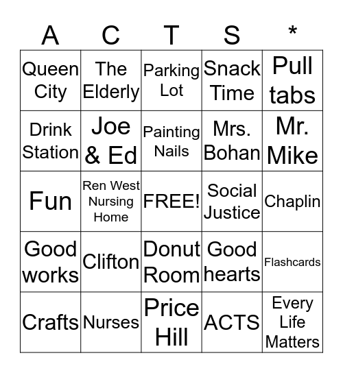 A.C.T.S. 2014-2015 Bingo! Bingo Card