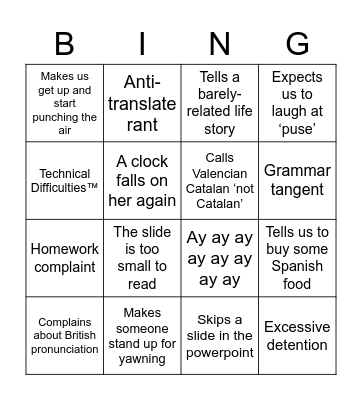 Dr Alfaro Bingo Card