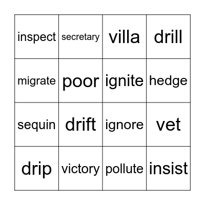 Vocabulary page 17 Bingo Card