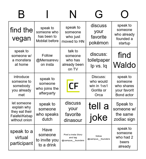 The Famous CCC Networking Bingo Card