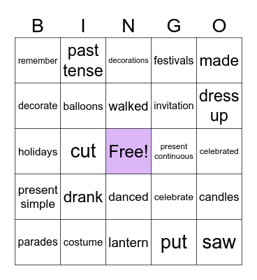 PRM 3 Unit 8 Celebration Bingo Card
