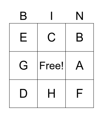 Letters Bingo Card