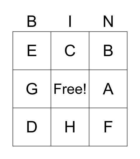 Letters Bingo Card