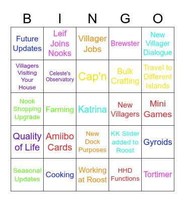 Animal Crossing Direct Bingo Card