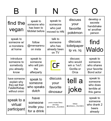 The Famous CCC Networking Bingo Card