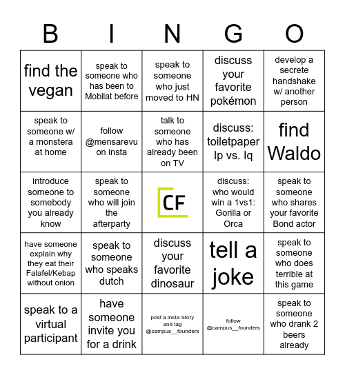 The Famous CCC Networking Bingo Card
