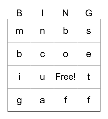 My Letters Bingo Card