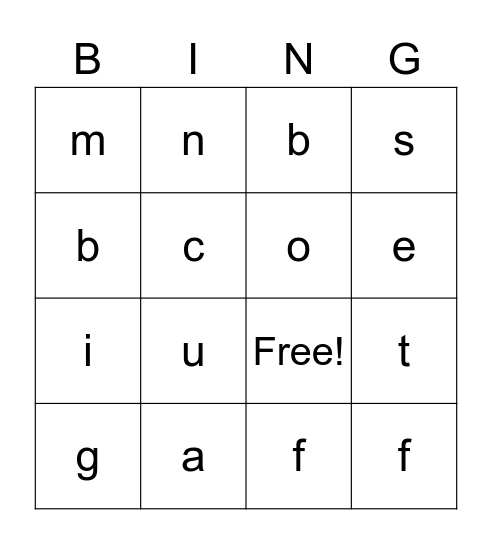 My Letters Bingo Card