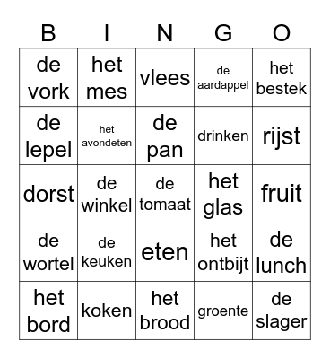 Eten en drinken Bingo Card