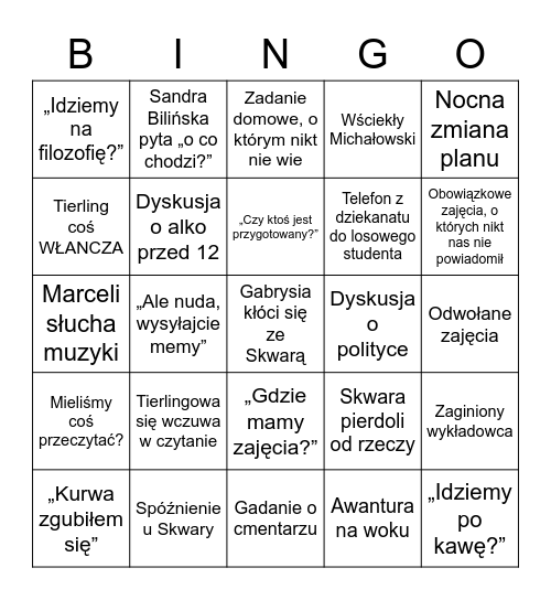 BINGO WYDZIAŁU HUMANISTYCZNEGO Bingo Card