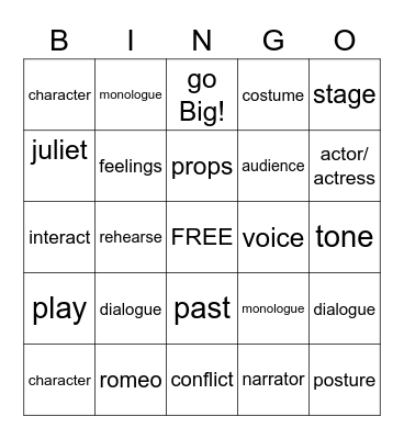 Dialogue & Monologue Bingo Card