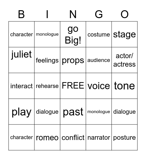 Dialogue & Monologue Bingo Card