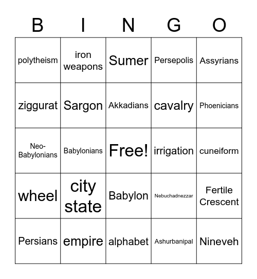 Mesopotamia Bingo Card