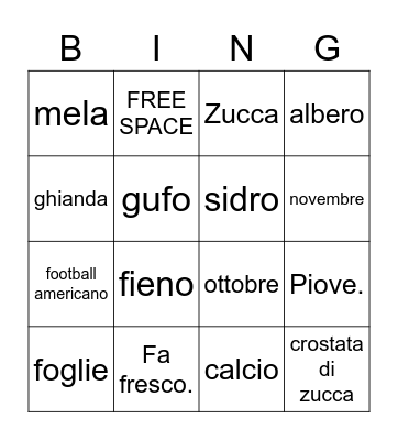 Autunno Bingo Card