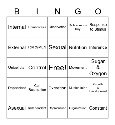 Functions of Life Bingo Card