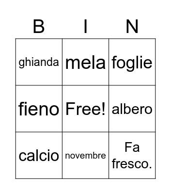 Autunno Bingo Card