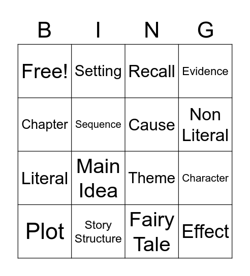 ELA Vocab Review Bingo Card