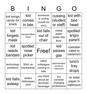 Freaky Friday BINGO Card