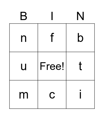 My Letters Bingo Card