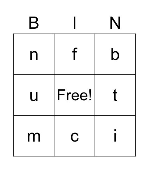 My Letters Bingo Card