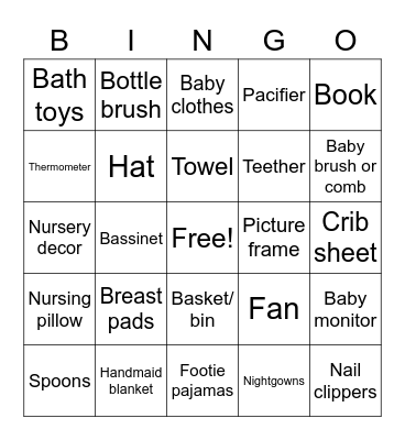 Amelia's baby shower Bingo Card