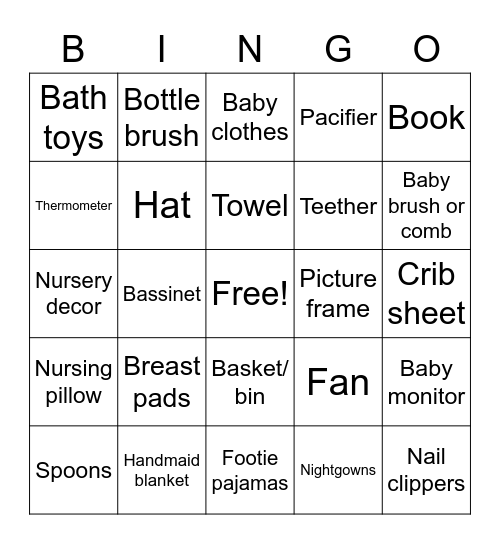 Amelia's baby shower Bingo Card