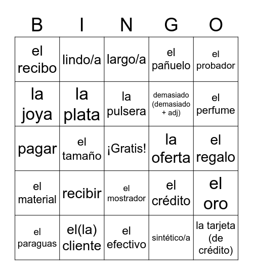 Que Chevere 9B Accesorios, la tienda Bingo Card