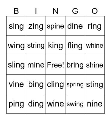 Phonogram Bingo Card