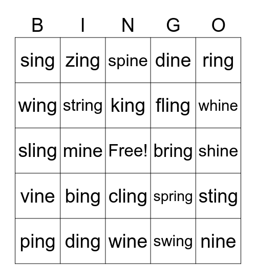 Phonogram Bingo Card