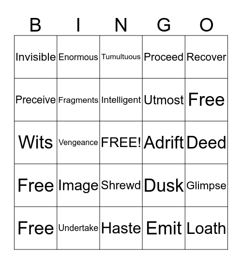 Vocabulary Bingo Card