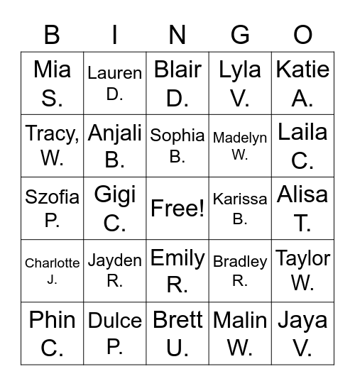 Prodi-G's - P3 Bingo Card