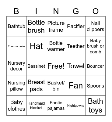 Amelia's baby shower Bingo Card