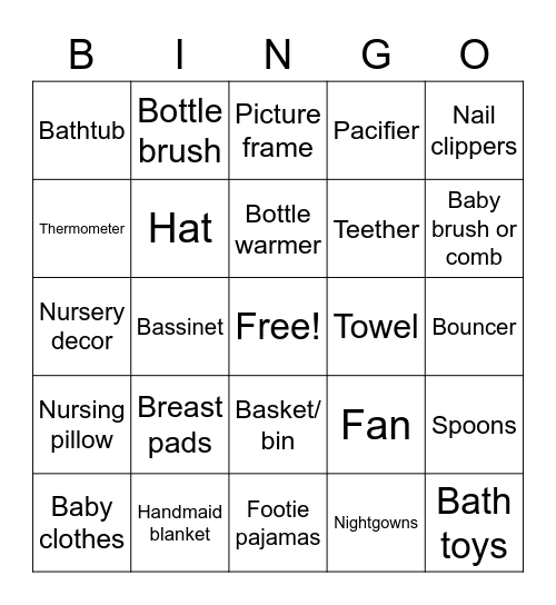 Amelia's baby shower Bingo Card