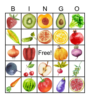 Food Bingo Card