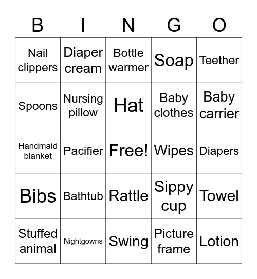Amelia's baby shower Bingo Card