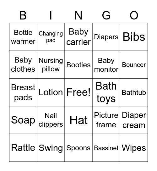 Amelia's Baby Shower Bingo Card