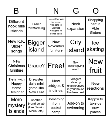 NINTENDO DIRECT Bingo Card