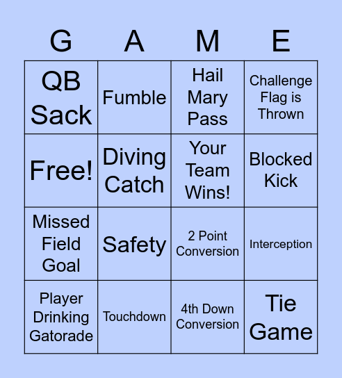 Football Bingo Card