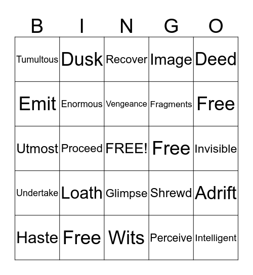 Vocabulary Bingo Card