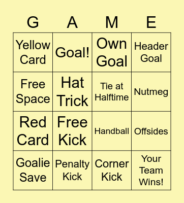 Soccer Bingo Card