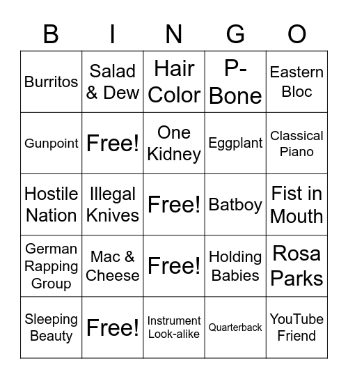 One O'Clock Fun Facts Bingo Card