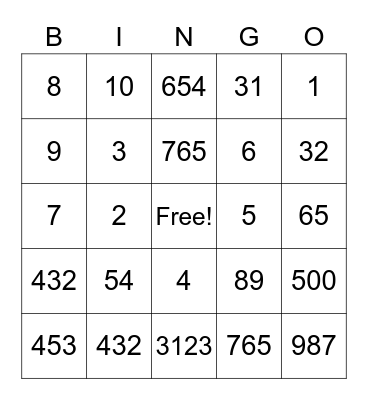 Bingo for fun Bingo Card