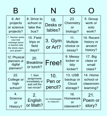 This or That Bingo Card